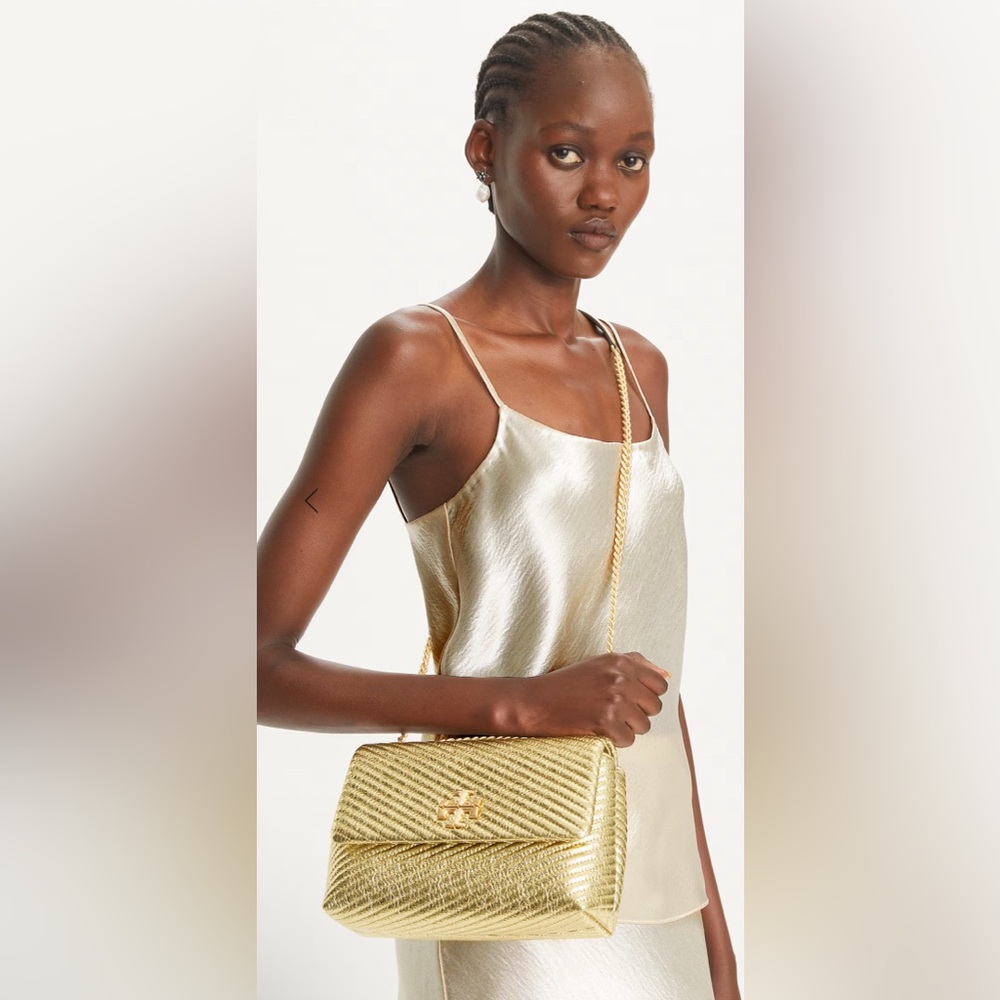 *NWT*Tory Burch Small Moto Quilted Metallic Leather Convertible Shoulder Bag - Picture 4 of 8